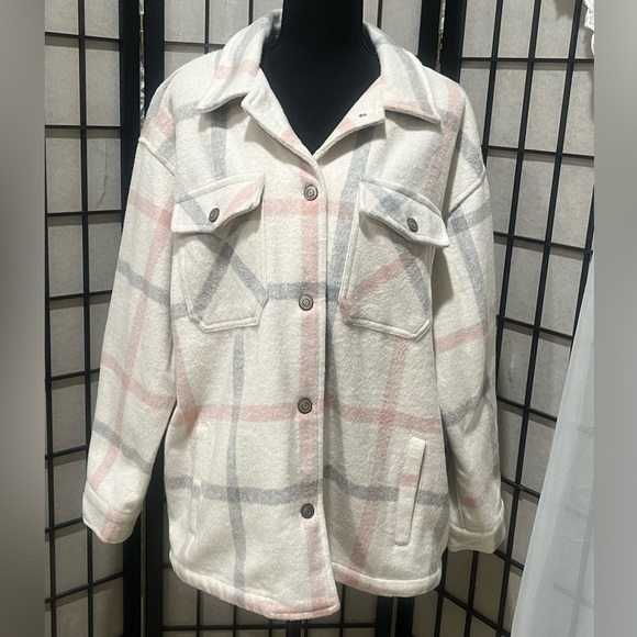ASHLEY BY 26 INTERNATIONAL OUTERWEAR, GRAY PINK WHITE, FLANNEL,JACKET SIZE M - Picture 9 of 9